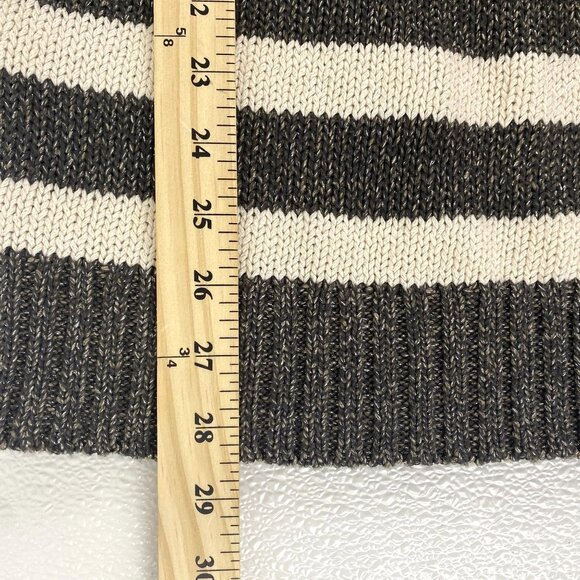 Ann Taylor XS Preppy Chic Striped Metallic Knit Shimmer Sweater Top Black Cream - Picture 5 of 10